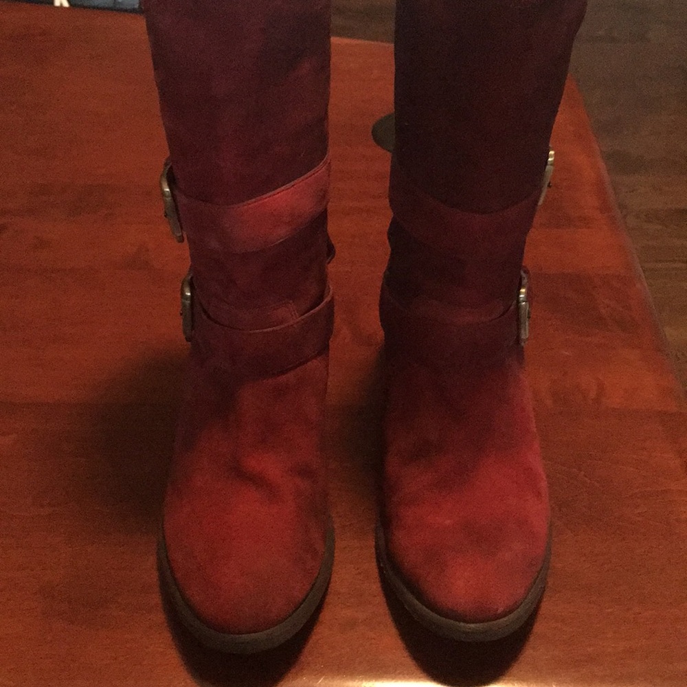 Red suede boots